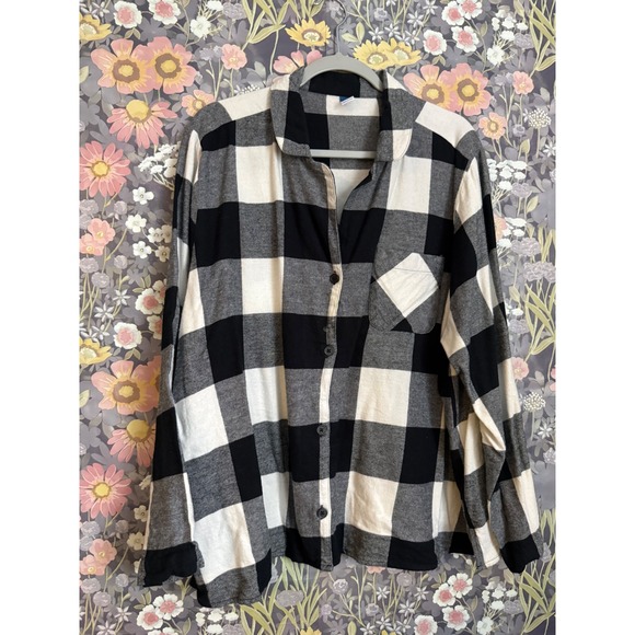 Old Navy Other - Old Navy Black White Buffalo Check Plaid Button Up Pajama Top Shirt Women's XXL
